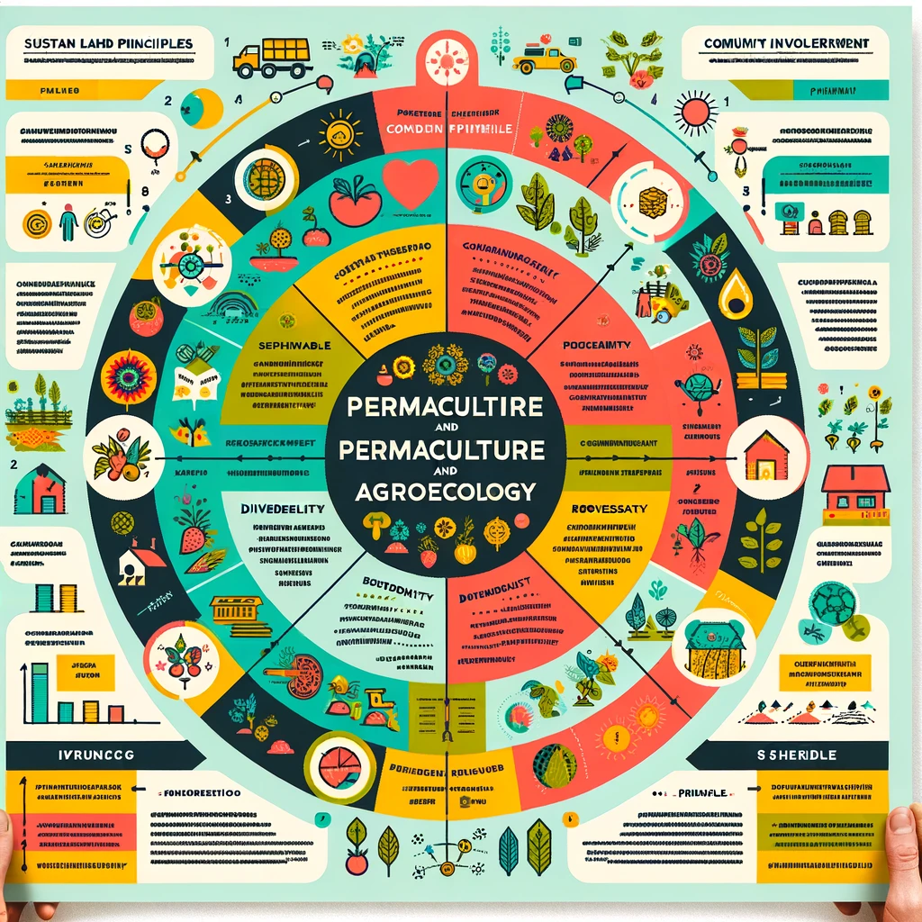 Informative diagram illustrating the key principles of permaculture and agroecology with areas of overlap highlighted.