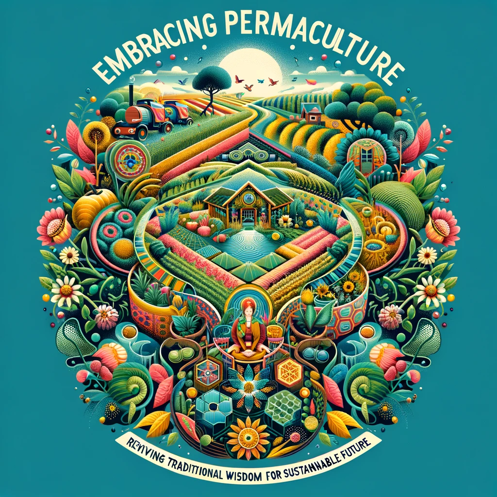 Engaging cover image for a permaculture article, showcasing a blend of diverse vegetation and eco-friendly farming, reflecting the integration of traditional agricultural knowledge and modern sustainable practices.